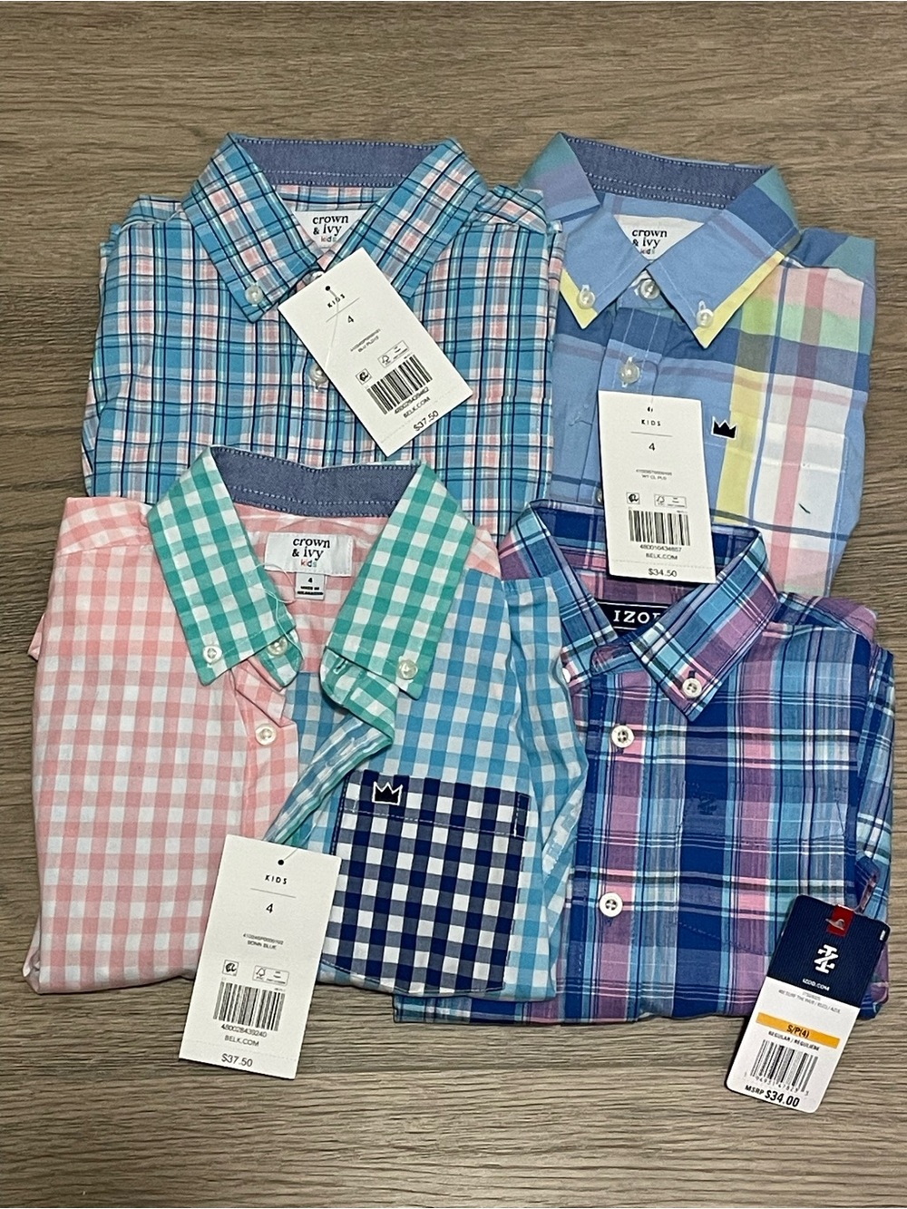 NWT Boys Bundle of 4 Button-Down Shirts (3 Crown & Ivy, 1 IZOD) Size 4T